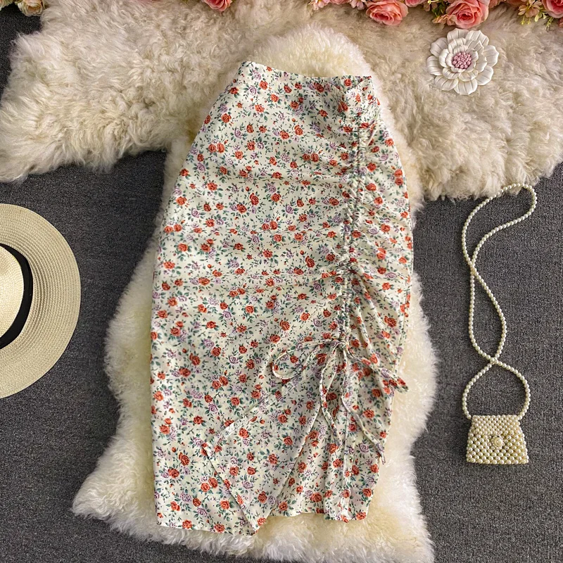 

Nomikuma Skirts for Women Summer High Waist Floral Print Drawstring Chiffon Faldas Mujer Moda 2022 Vintage Elegant Skirt Women
