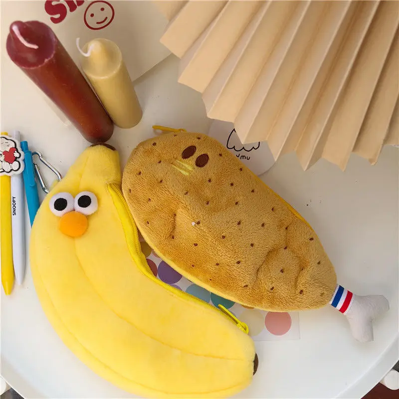 

Fashion Cosmetic Bag Cute Chicken Leg Banana Plush Pencil Bag Simple Student Large Capacity Pencil Pouch Creative Clutches