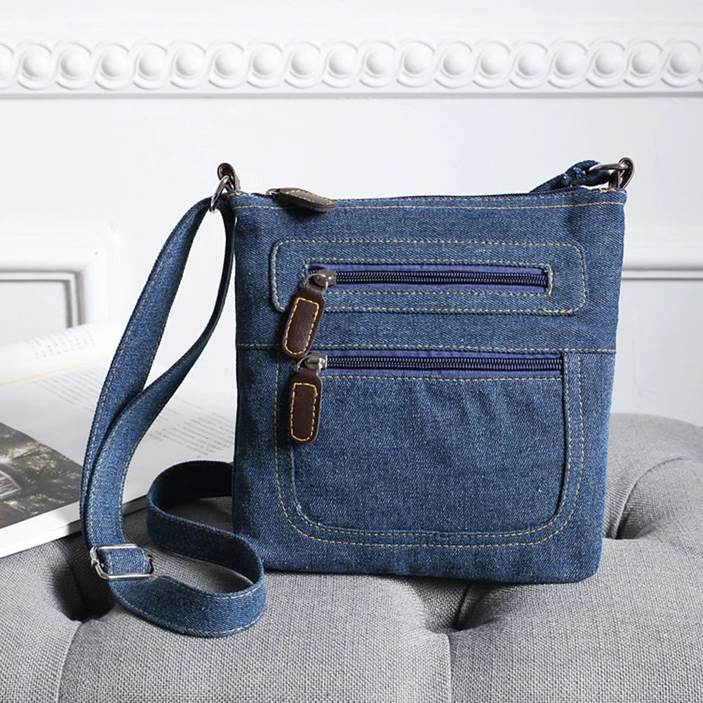 

Vintage Bag Zippered Crossbody Denim Shoulder Casual Multi Pocket Bags Retro Square