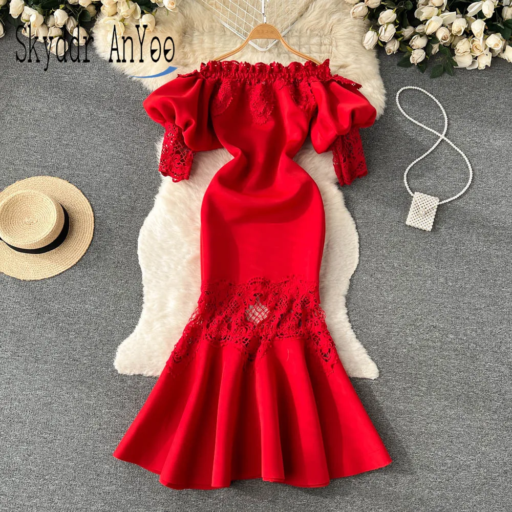 Купи Autumn Winter Dresses For Women 2022 Robes Off Shoulder Red Party Dress Puff Sleeve Elegant Vestido Christmas Luxury Long Dress за 1,834 рублей в магазине AliExpress