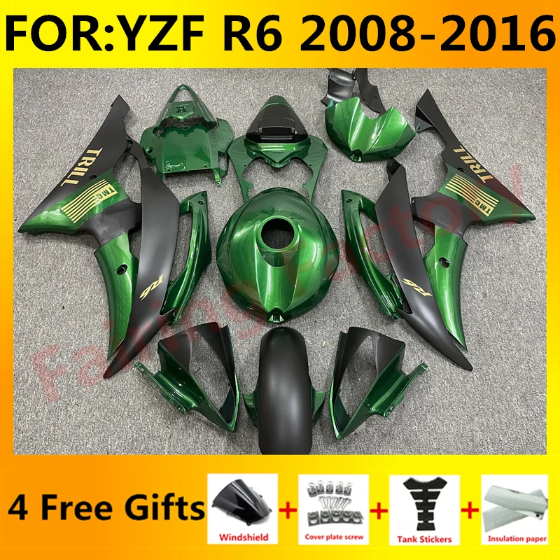 

Полный комплект обтекателей для мотоцикла, подходит для YZF R6 YFZ-R6 2008 2009 2010 2011 2012 2013 2014 2015 2016, Обтекатели для кузова, зеленый, черный