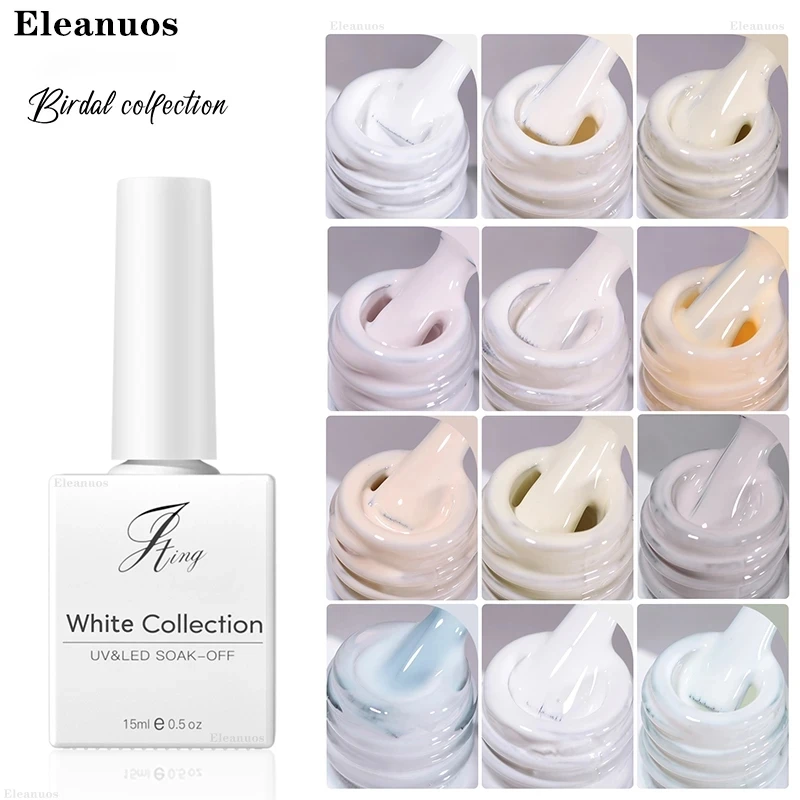 Eleanuos 12pcs White Nail Gel Yogurt White Solid Nail Gel White Lasting Popular Color Light Therapy Gel Nail Shop Special Set