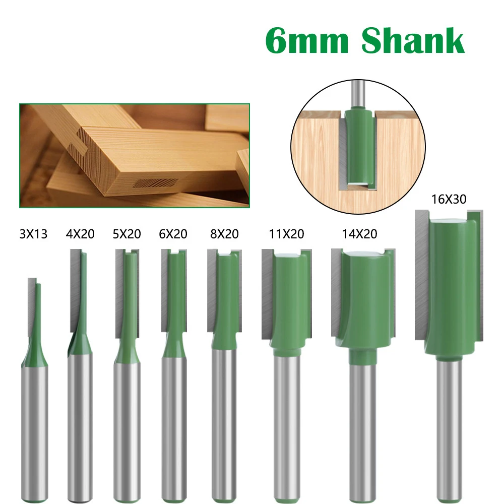 

8/9 PCS 6MM Shank Milling Cutter Wood Carving Shank Single Double Flute Straight Bit Milling Cutter Tungsten Carbide Mill Cutter