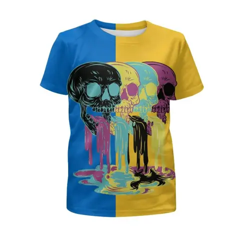 Camo Skull Graphic 3D Harajuku Print New Trend Avant-Garde Street Hip-Hop Personality Men's Round Neck Short Sleeve T-shirt Tops