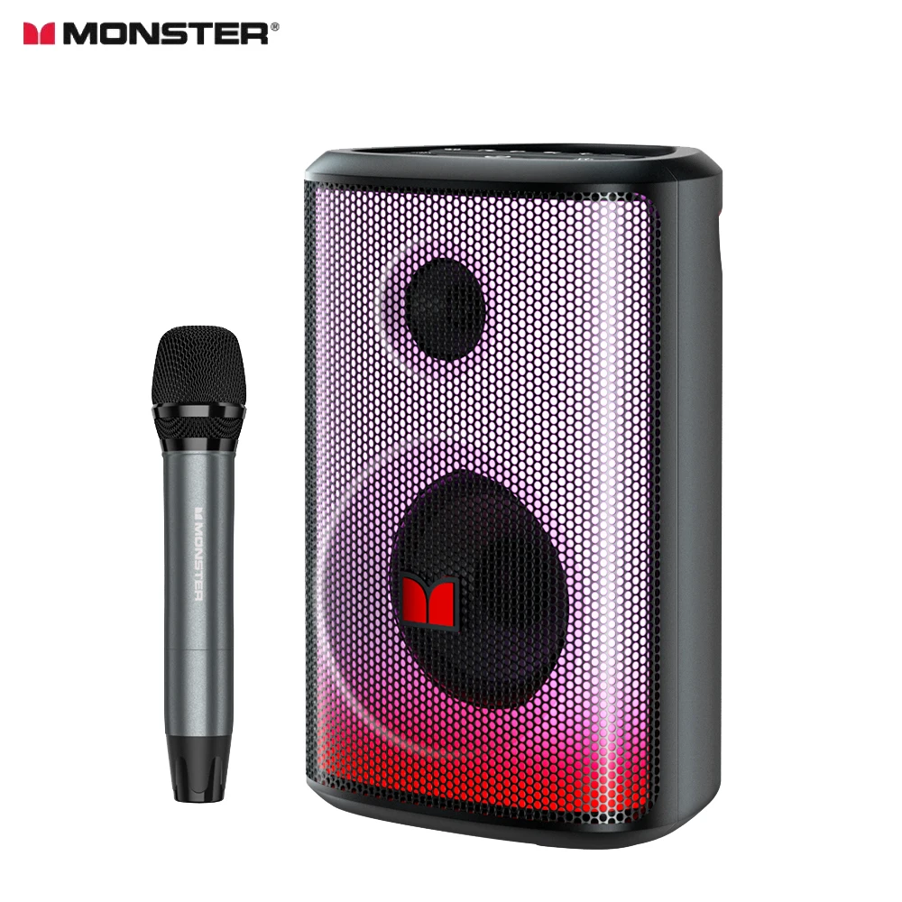 

Оригинальная Bluetooth-колонка Monster Sparkle с микрофоном, Портативная колонка TWS для караоке с поддержкой USB, AUX, Bluetooth, со светодиодной подсветкой