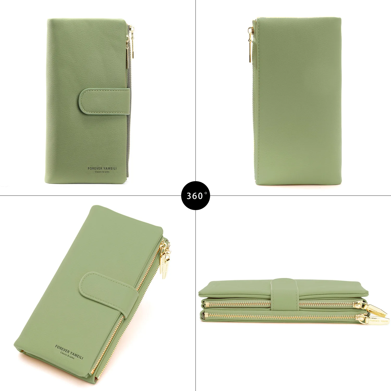 Women's Long Wallet PU Leather Clutch Bag Zipper＆Hasp Large Capacity Coin Purse Phone Pocket