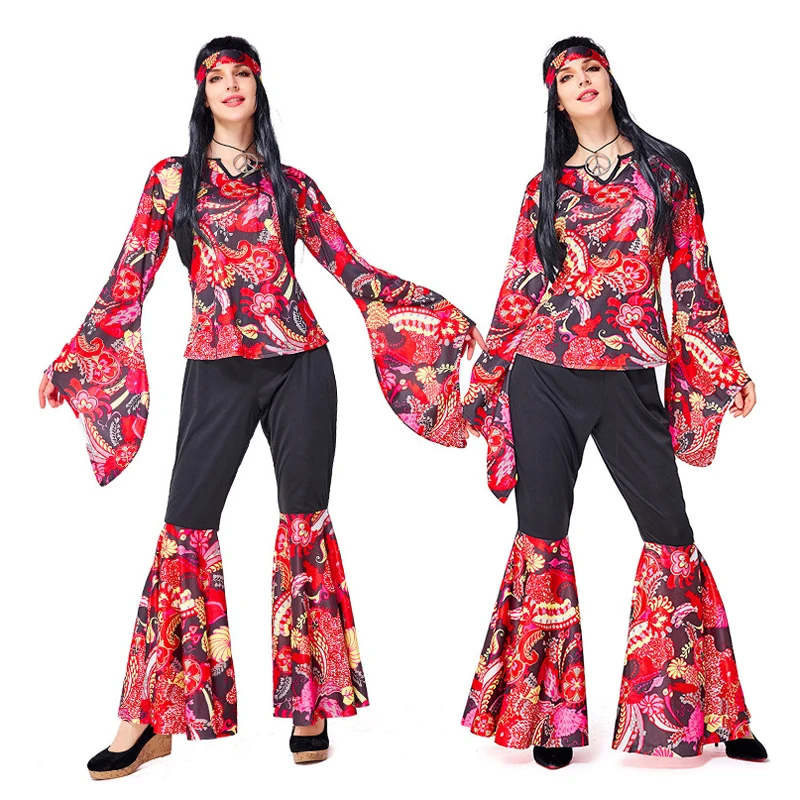 

Костюм хиппи для косплея на Хэллоуин для женщин в стиле ретро 60-х годов, униформа для деревенского певица вечерние Веселая одежда для вечери...