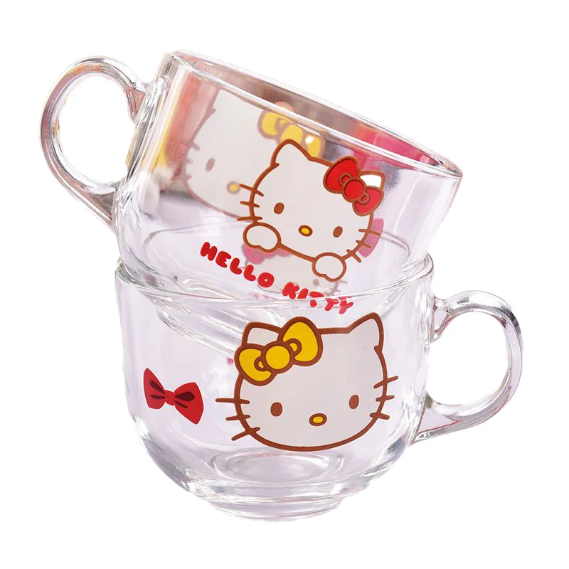 

Kawaii Hellokittys Glass Cartoon Cute Sanrio Water Cup Anime Series Creative Tea Cup Coffee Cup Milk Cup Birthday Gift