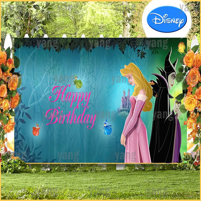 Sleeping Beauty Aurora Magic Disney Blue Forest Wedding Supplies Backdrop Girls Princess Baby Happy Birthday Party Background
