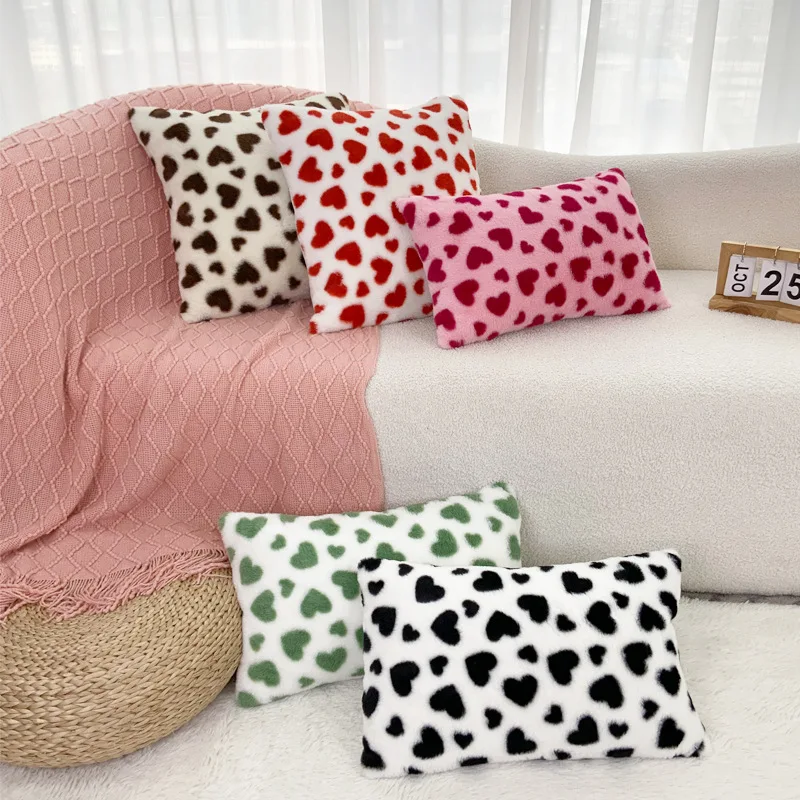 

INS Love Heart чехол для подушки с принтом милый мягкий чехол из искусственного кроличьего меха чехол для дивана офисная поясная задняя крышка