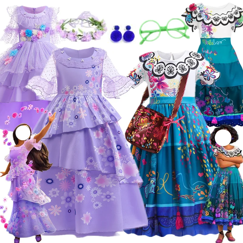 

New Encanto Costume for Girls Princess Dress Suit Cosplay Charm Isabela Mirabel Dolores Costume Carnival Birthday Party Dress