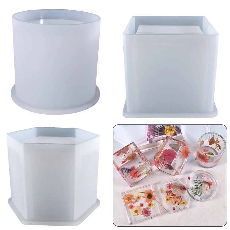 

Square and round hexagonal silica gel mold, made of epoxy resin, can be used for jewelry storage pen container handicraft