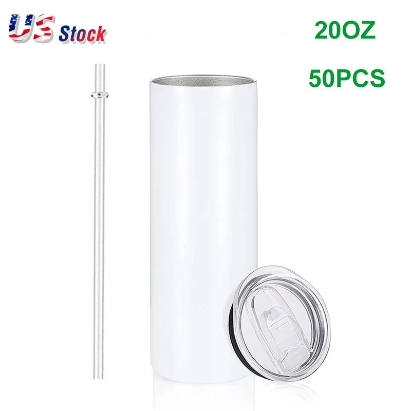 

Wholesale 20oz Bulk Sublimation Blank White Skinny Tumbler Stainless Steel Tapered Water Bottle Cups With Lid and Straw