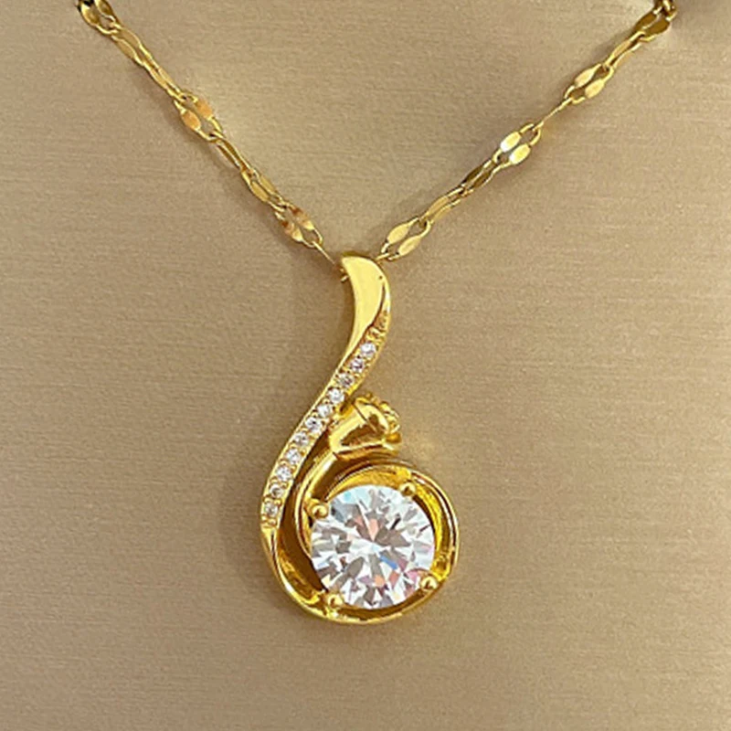 

Rhinestone Pendant Women Necklace Golden Stainless Steel Chain female Jewelry accessories