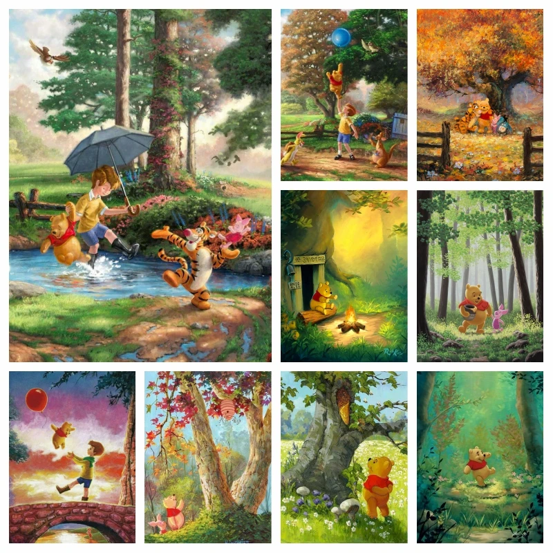 

Winnie The Pooh Disney Cartoon Diamond Painting Art Cute Bear Piglet In Garden Forest Scenery Mosaic Cross Stitch Handwork Gift