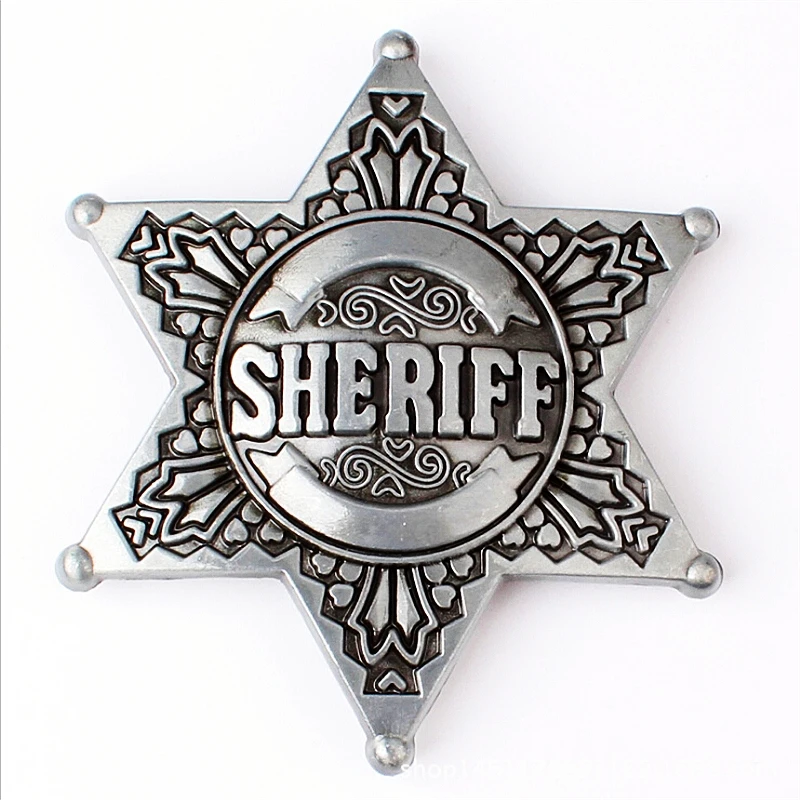 Sheriff Police Chief Badge Metal Buckle Fashion Belt Hip Hop Decorative Belt Six-pointed Star Punk Rock Style Waistband