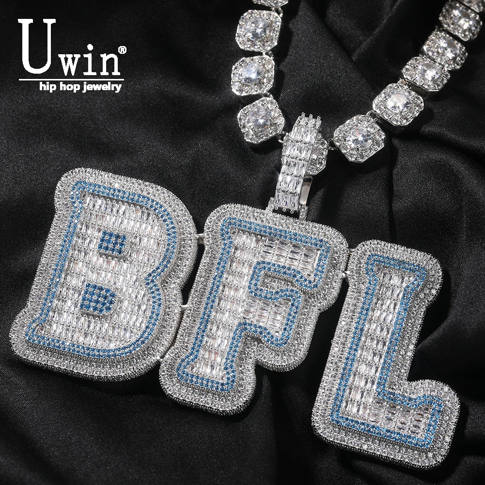 Uwin Custom Baguette Cz Name Pendant Rappers Personalized Hip Hop Jewelry Iced Out Cubic Zirconia Letters Necklace For Women