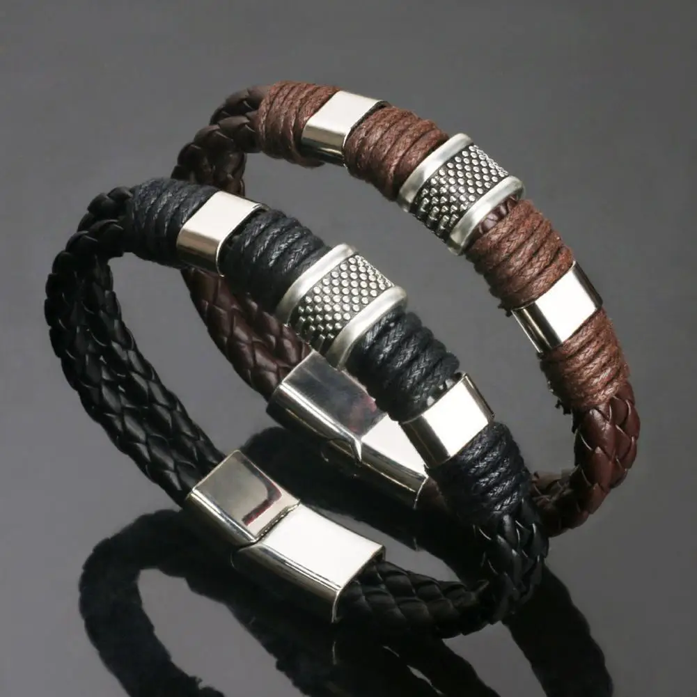 

Men Bracelets Vintage Braided Faux Leather Voguish Men Rope Bangles for Party