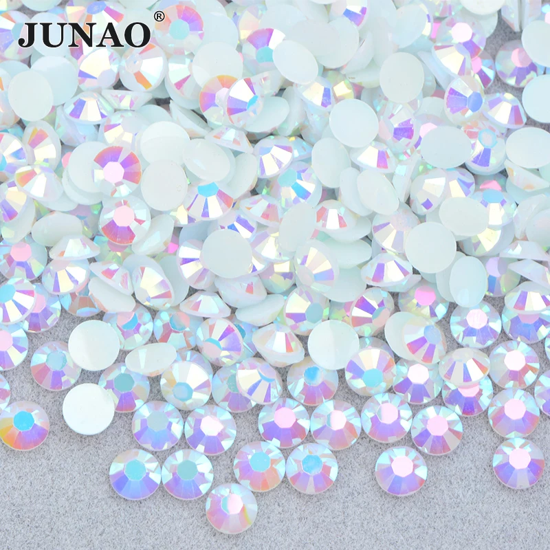 

JUNAO 4 5 6mm Jelly White AB Color Round Crystal Applique Flatback Resin Rhinestone Non Hotfix Strass Nail Art Decoration