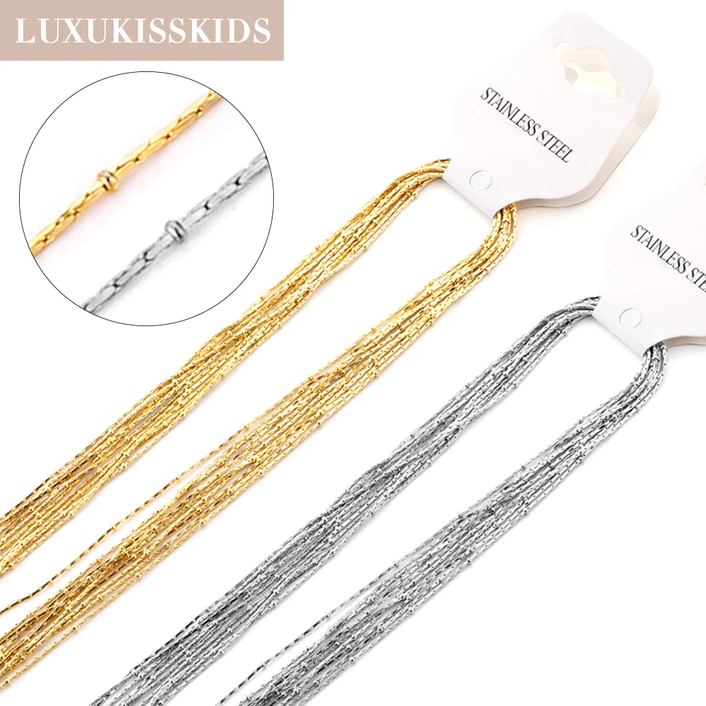 

LUXUKISSKIDS 0.8mm Link Bone Chain With 2mm Bead Chains Golden Chains For Wholesale 5pcs/lot High Quality Chains 316L Steel