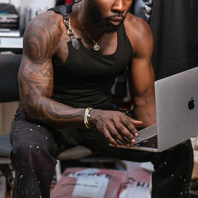 Майка мужская с цепочкой пикантная уличная одежда на пуговицах бретельках