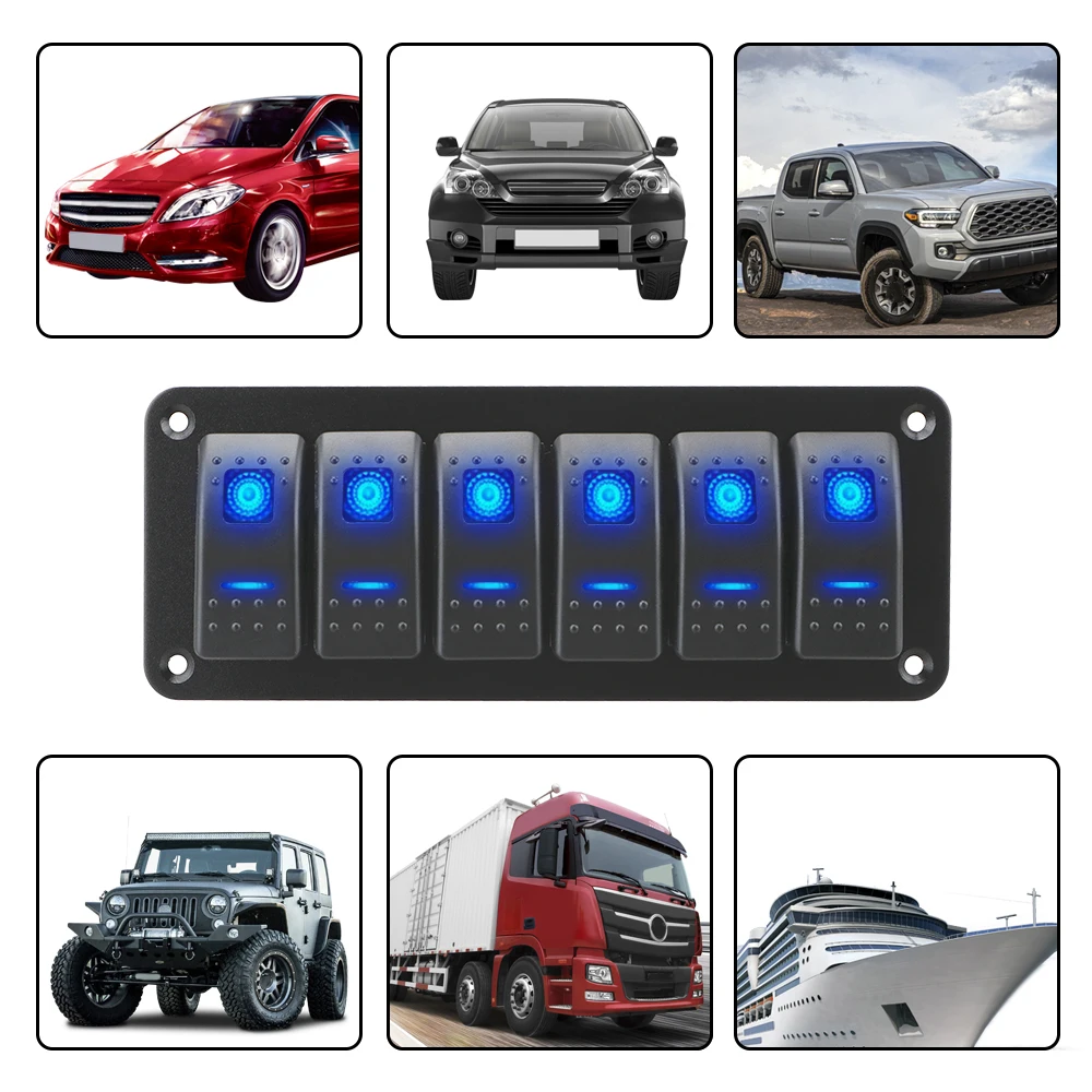 12V 24V Marine Boat Rocker Switch Panel 3/4/5/6/8 Gang LED Light Switch Waterproof for Car Truck RV Camper Marine Yachts