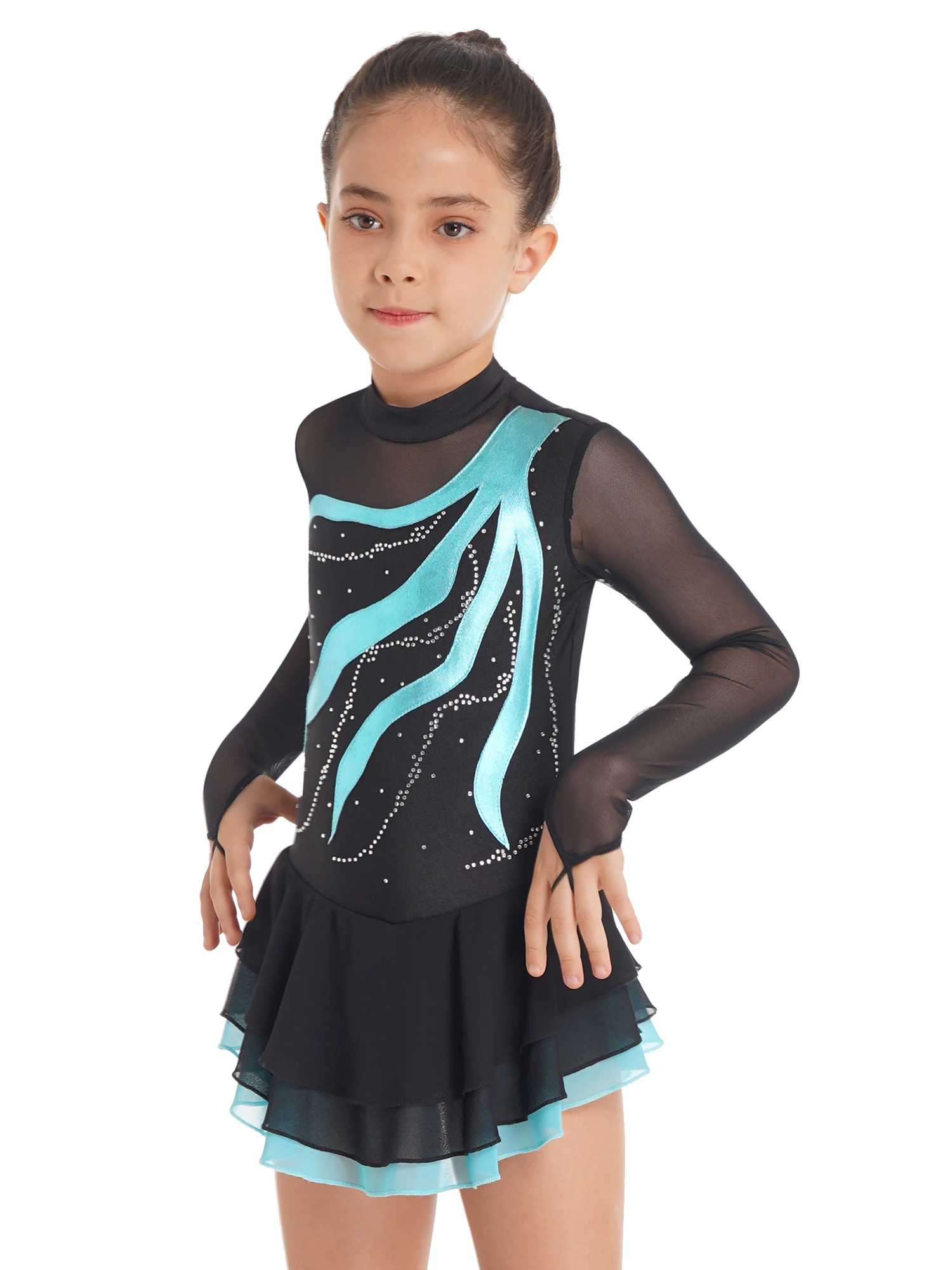 Детское платье для фигурного катания со стразами девочек сетчатое трико балета