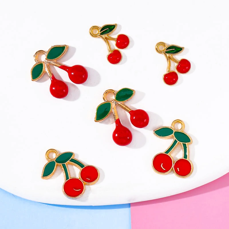 

20Pcs Cute Enamel Earring Pendants Fruit Red Cherry DIY Bracelets Necklace Pendants Accessories Charms For Jewelry Making Crafts