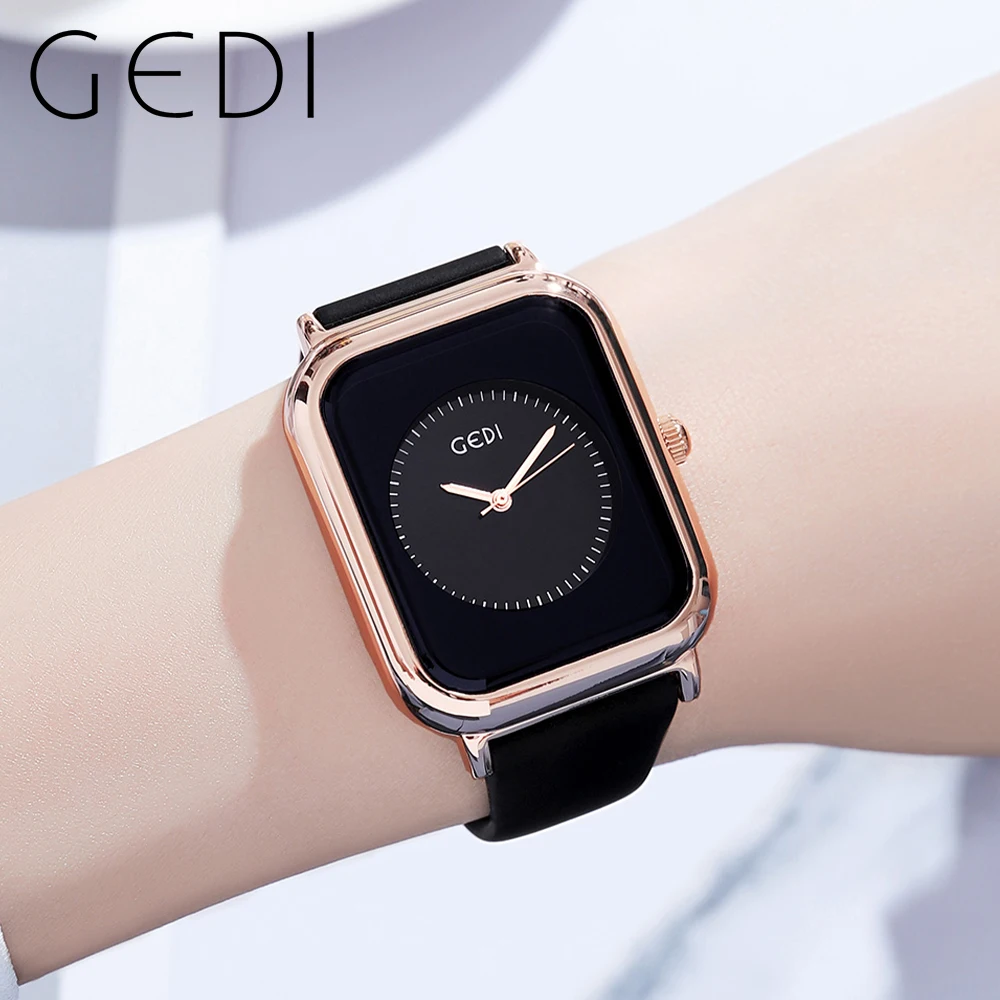 GEDI Women Men Unisex Watch Silicone Strap 30m Waterproof Rectangle Ladies Fashion Quartz Wristwatches Trend Gifts Dropshipping