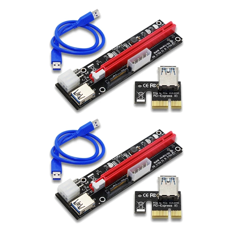 

Комплект PCIE-адаптеров VER103C, 3 в 1, светодиодная карта Riser Power PCI-E, Райзер-карта PCI Express 1X до 16X, Удлинительный кабель для биткоина