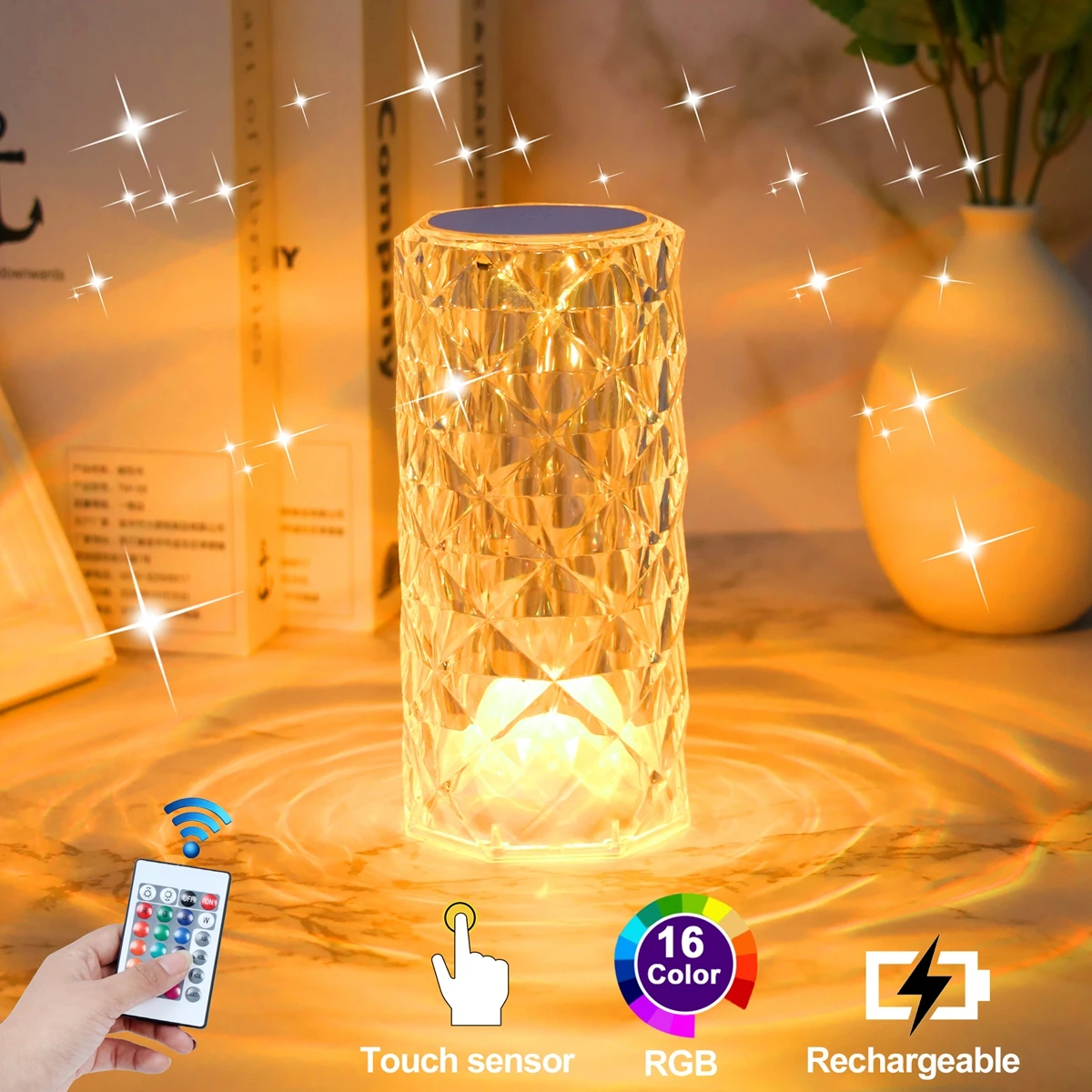 Crystal Table Lamp LED Night Light Touch Lamp Atmosphere Lamp for Girls Bedroom Decor Romantic Diamond NightLights