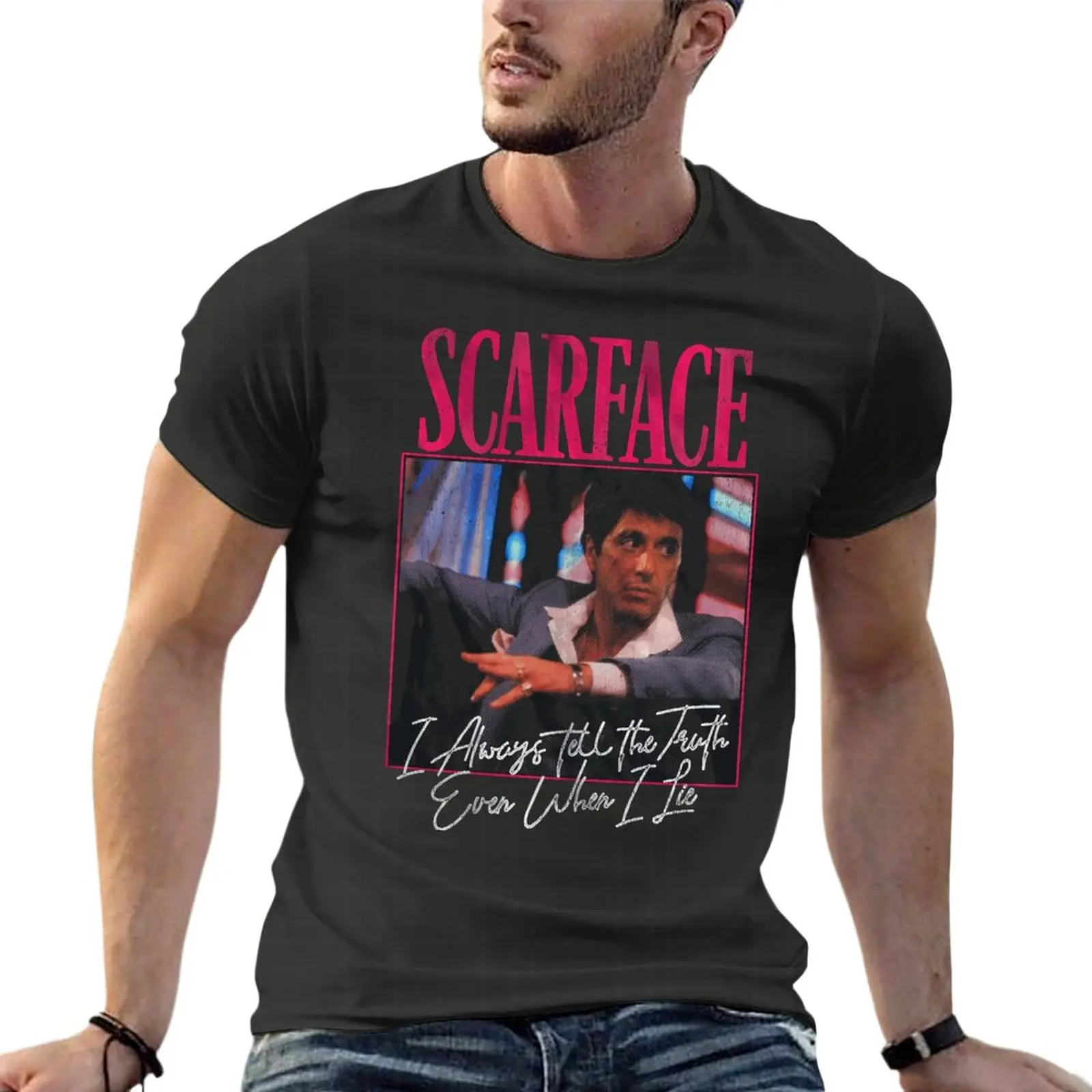 

Scarface Always Tell The Truth - Even When I Lie Tony Montana Quote Oversized T-Shirt Fashion Mens Clothes Short Sleeve Streetwe