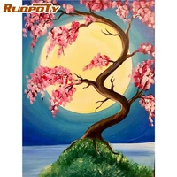 ruopoty oil painting by numbers moon trees landscape handpainted home decoration picture night digital painting canvas