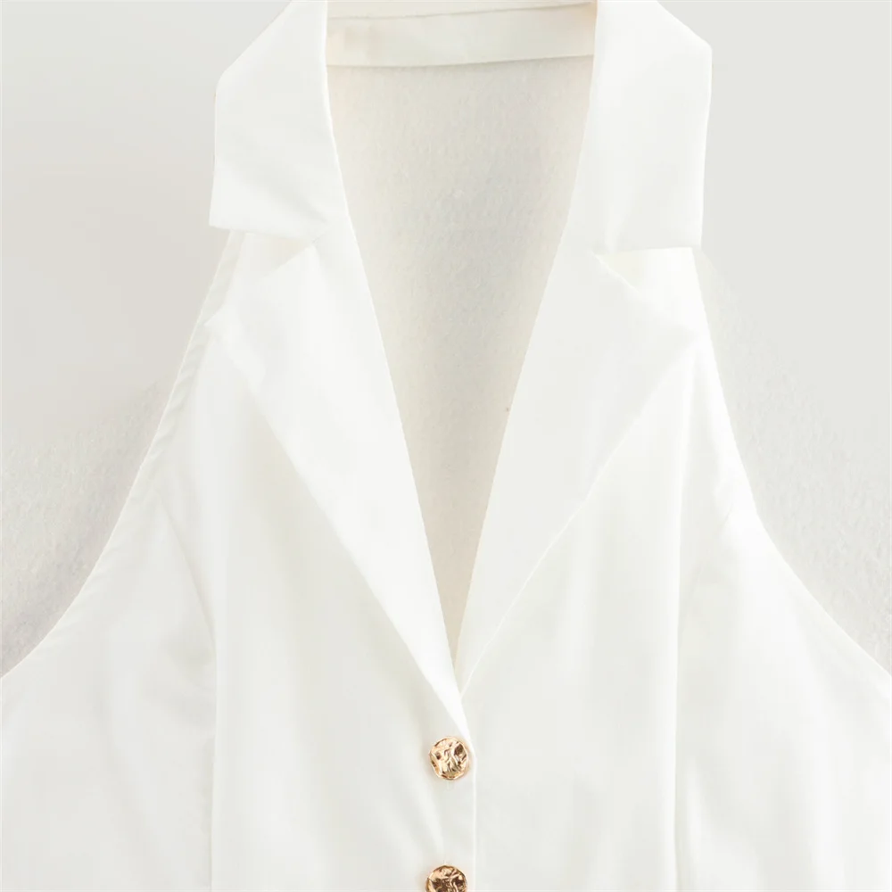 Весенний женский новый свободный и модный нишевый белый топ с воротником в