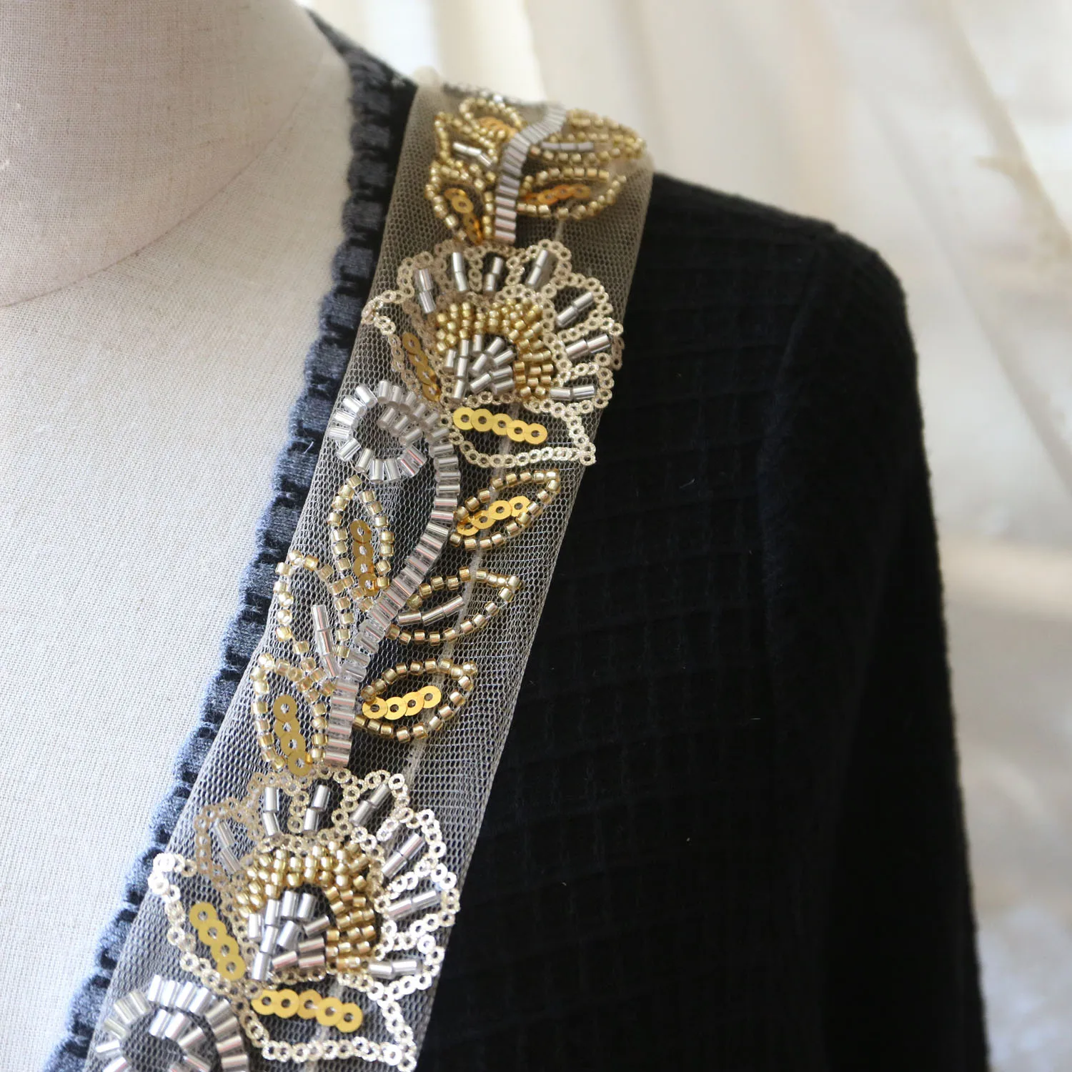 Отделка кружевная для одежды с блестками 1 ярд | Дом и сад