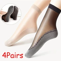 4 pair spring summer ultra thintransparent silk socks women fashion casual soft breathable sox for elegant ladies dropshipping