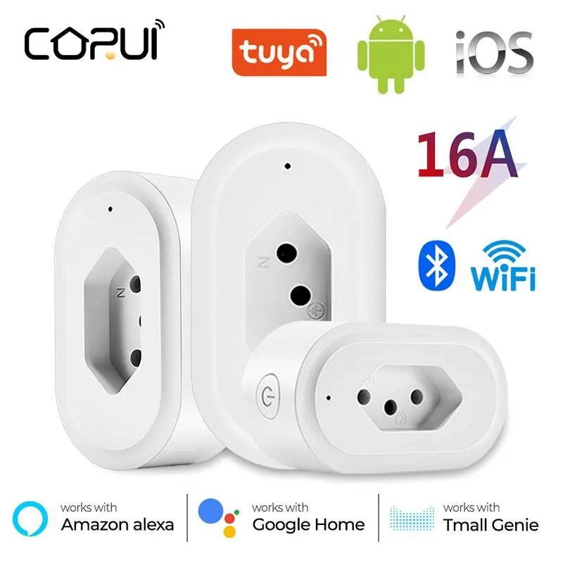 

CoRui Smart Wifi Plug BR Plug 16A With Power Monitor Function Smart Life App Remote Control Socket Works With Alexa Google Home