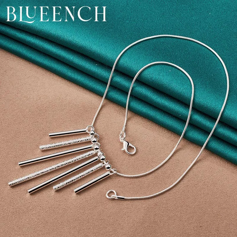 Blueench 925 Sterling Silver Frosted Ball Pendant Fine Chain Necklace for Women Wedding Party Birthday Fashion Jewelry