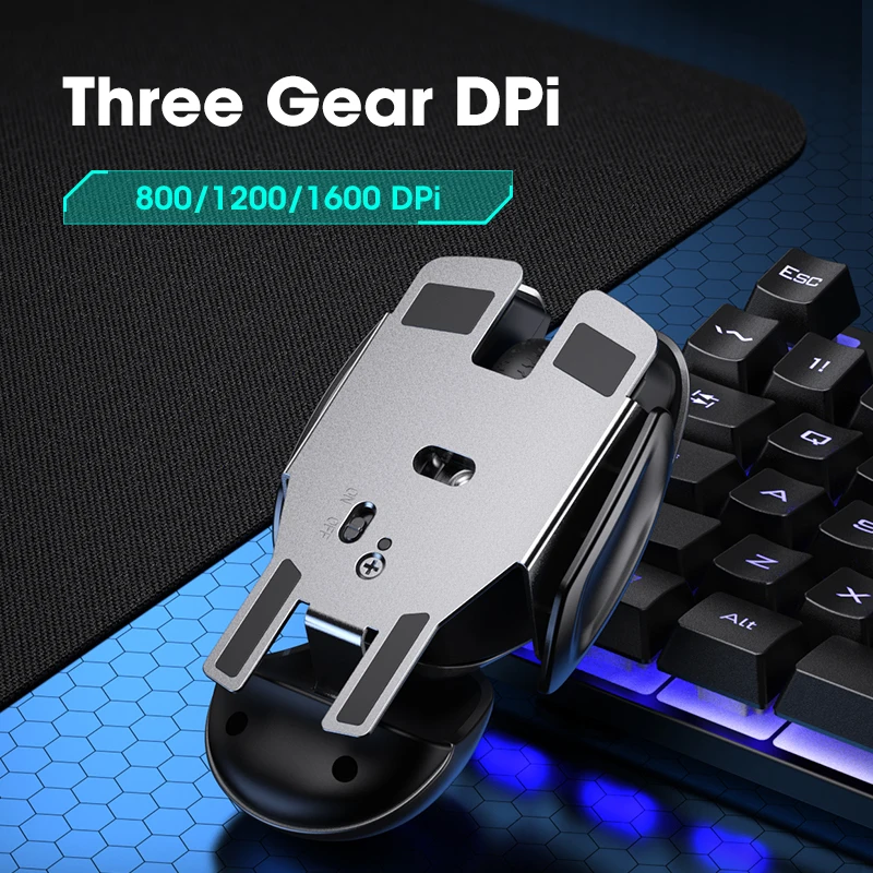 Бесшумная Беспроводная игровая мышь 1600DPI из алюминиевого сплава эргономичная с 4