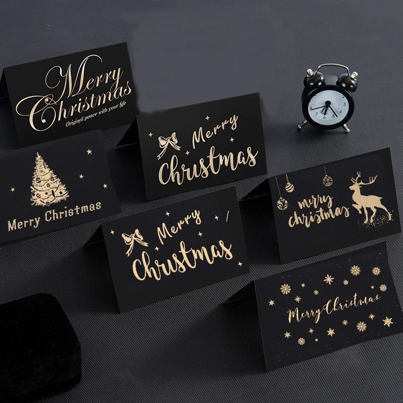 

50pcs Black Bronzing Greeting Christmas Card Invitations Postcard Bronzing Blank Writeable Blessing Card with Envelope Sticker