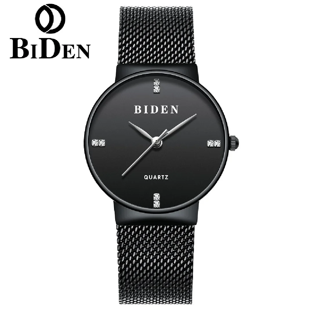 Biden Original Women Fashion Casual Quartz Wristwatch Lady Business Dress Simple New Clock Rhinstone Scale Stainless Steel Band