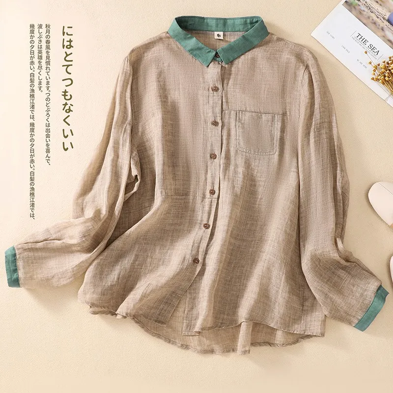 Женская рубашка с отложным воротником повседневная однобортная блузка из хлопка