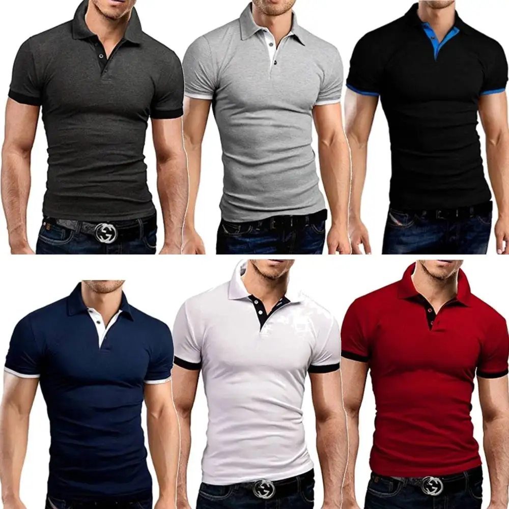 

NEW POLO Shirt Slim Short-Sleeve Polos Tops Tee Lapel Neck Tshirt Mens Sport Fitness Muscles Camisetas Summer Patchwork Clothing