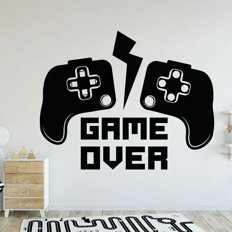 Настенные виниловые декоративные наклейки Game Over на стену с цитатой