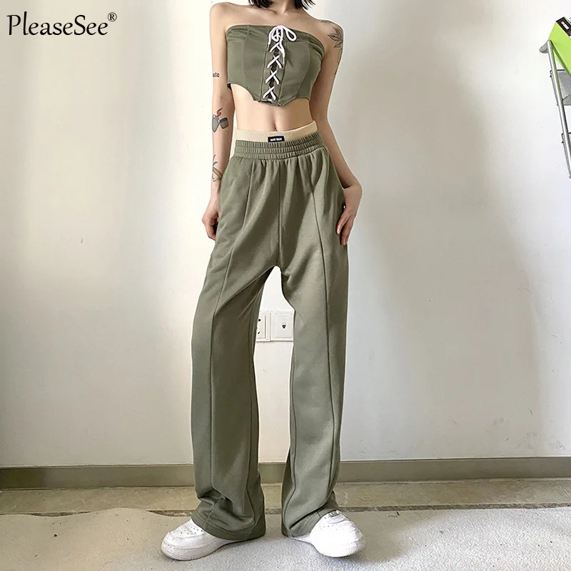 

Tight Crop Top and Wide Leg Pants 2 Pieces Set Women 2022 Summer New Fashion Sexy Woman Suit Female Dropshipping Cheap Wholesale