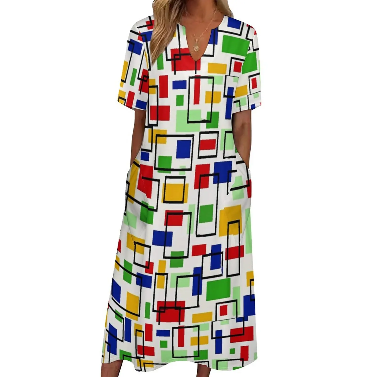 

De Stijl Dress Spring Mondrian Print Street Style Casual Long Dresses Ladies Vintage Maxi Dress Birthday Gift