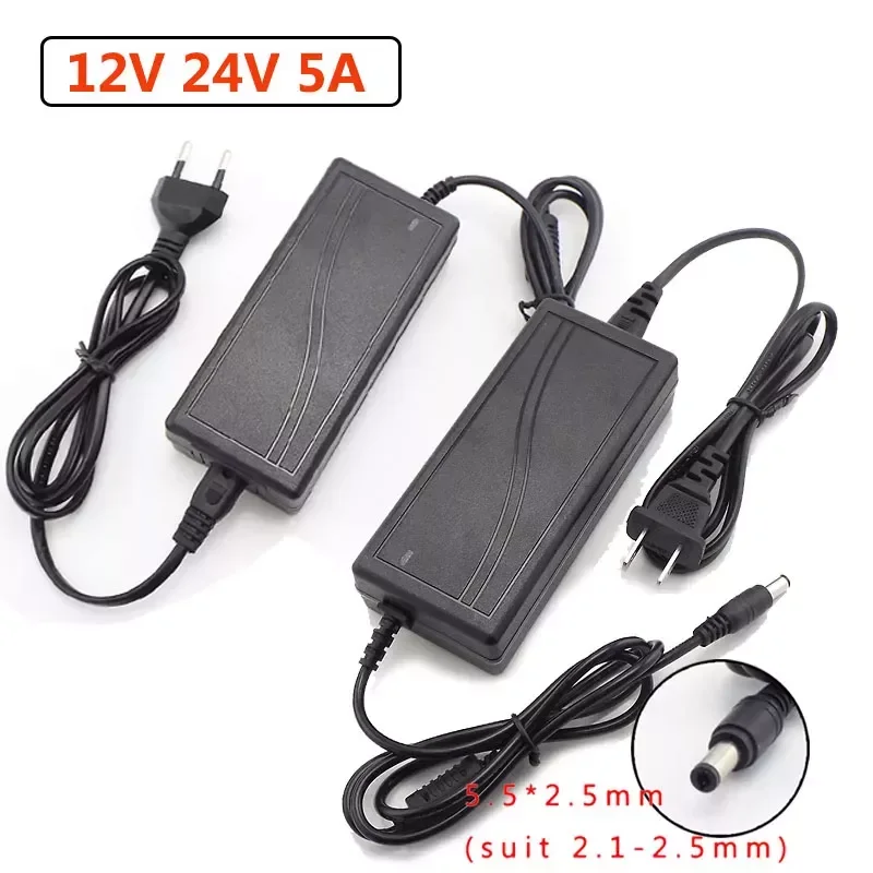 

NEW2023 100-240V to DC 12V 24V 5A Power Adapter Transformer US EU Charger Adaptor Supply For LED Light Strip CCTV Camera C1