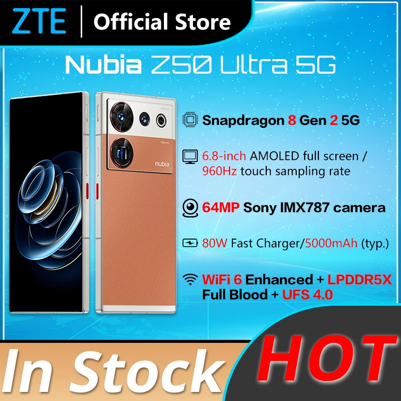 

ZTE Nubia Z50 Ultra Mobile Phone 6.8 inch 144Hz AMOLED flexible display Snapdragon 8 Gen 2 Octa Core 64MP Triple cameras NFC