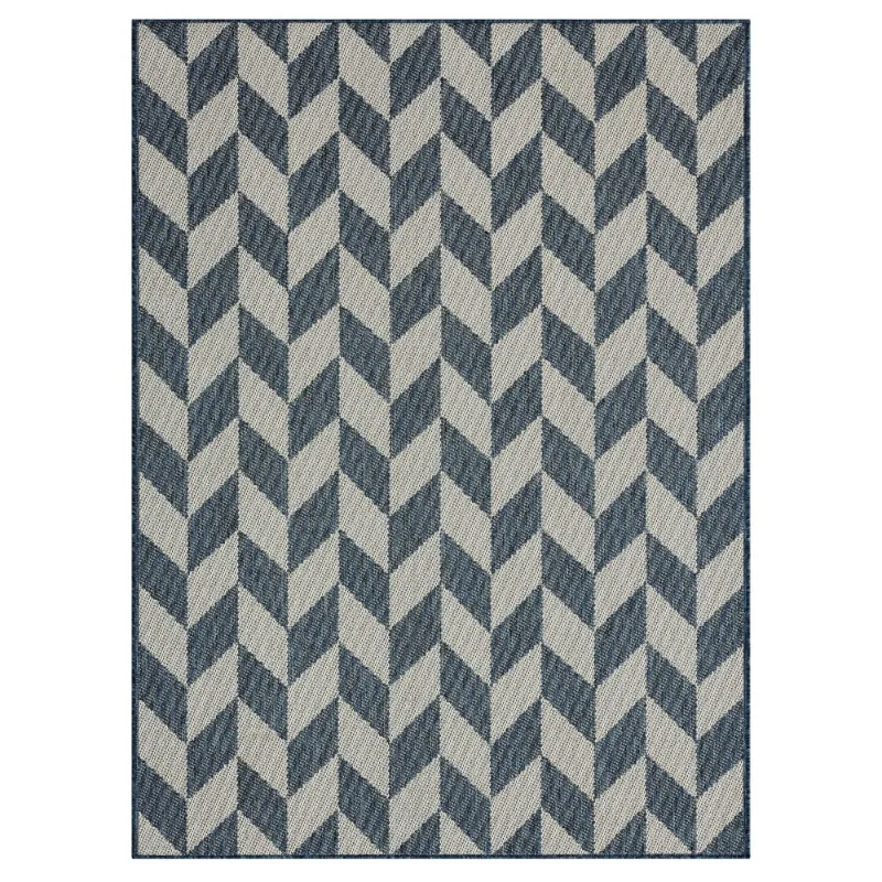 

New York 5' x 7' Blue and Cream Herringbone Outdoor Rug