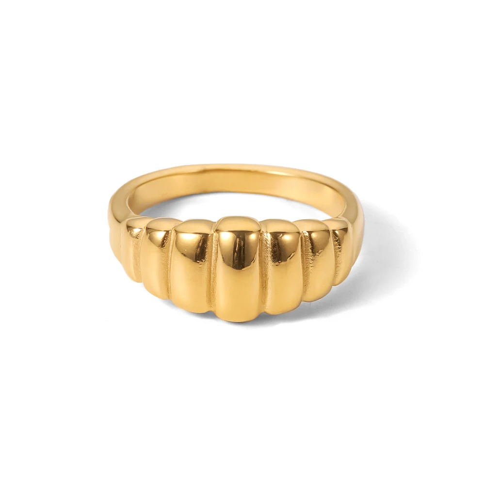 

Unique Stripe Ring With straight lines engraved 18k gold color Stainless Steel Chunky Signet Ring бижутерия для женщин